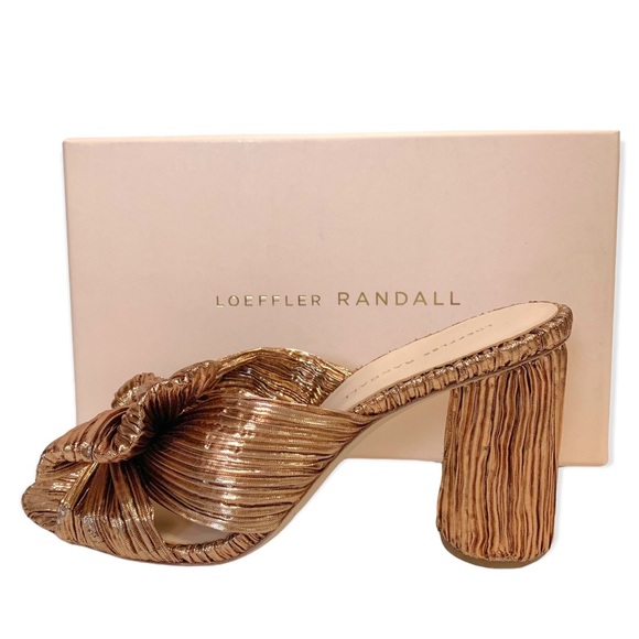 Loeffler Randall Penny Knot Rose Gold Crinkle Lame' Mule Sandal Slide Open Toe - Picture 4 of 16